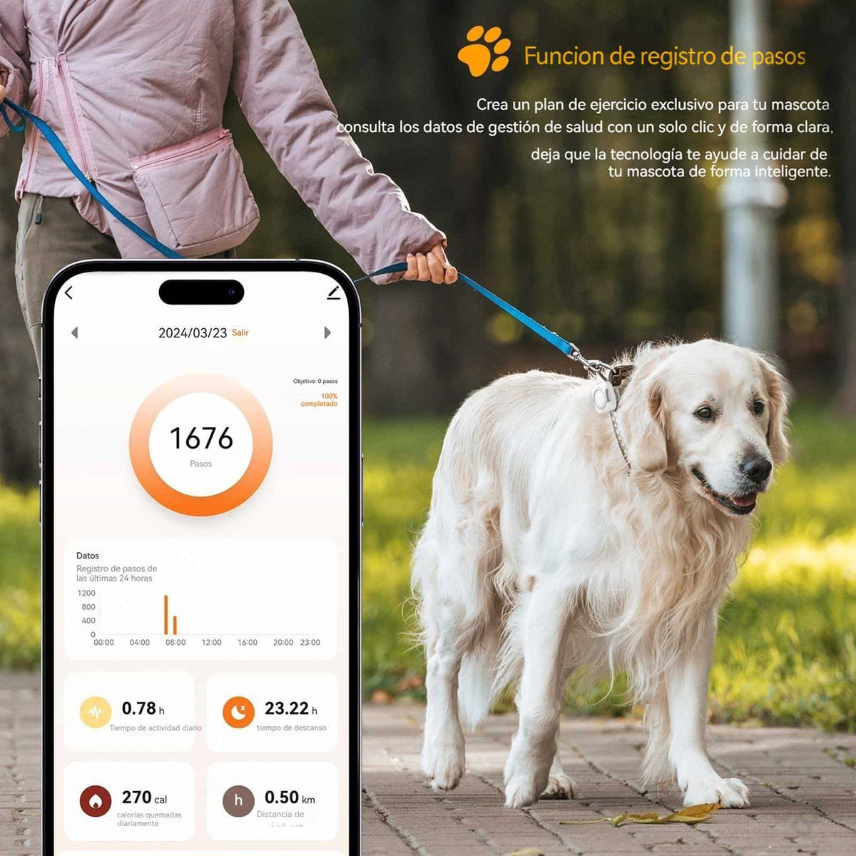 Rastreador GPS con función de geocerca y alertas para mascotas