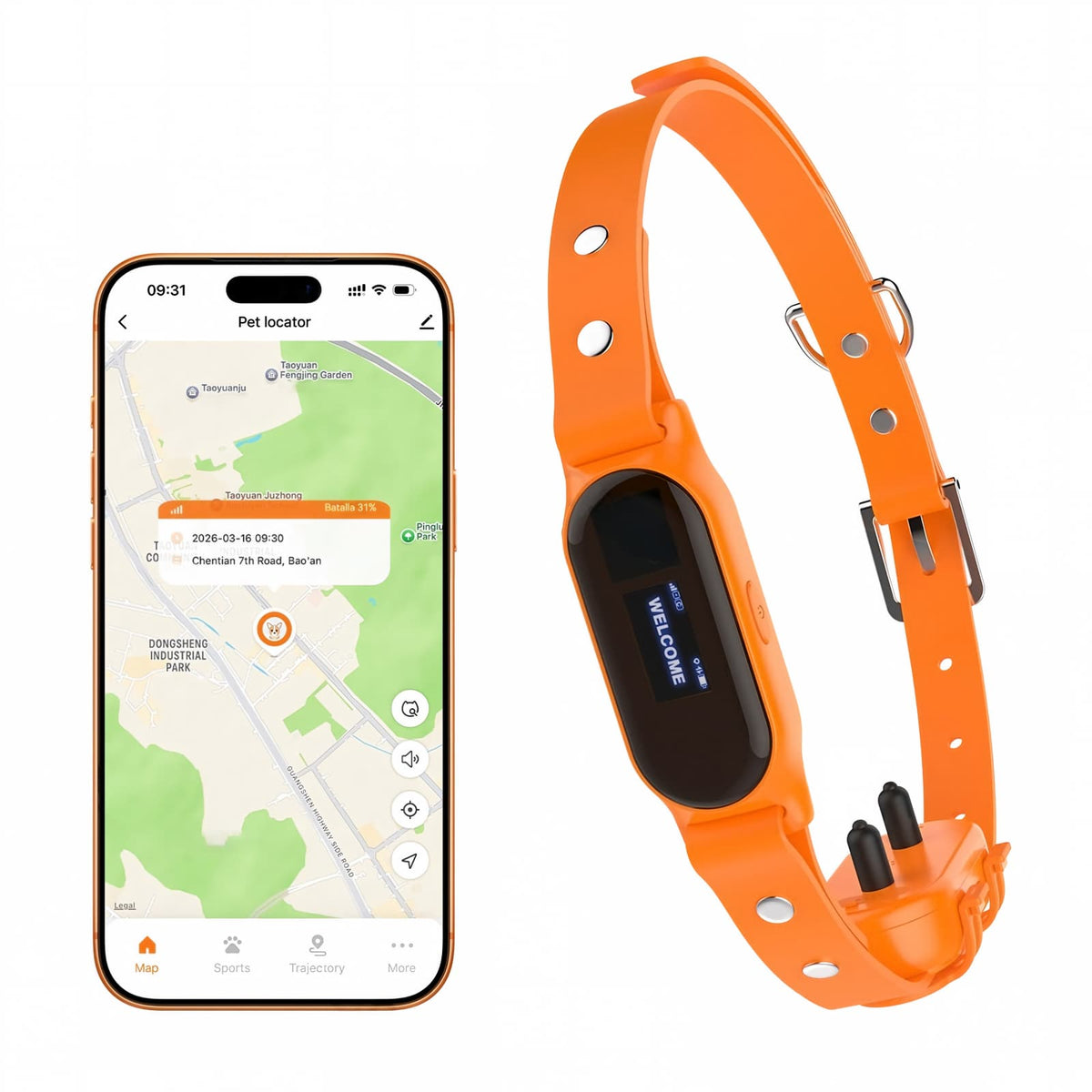 Collar GPS 4G para mascotas con pantalla y correa de silicona