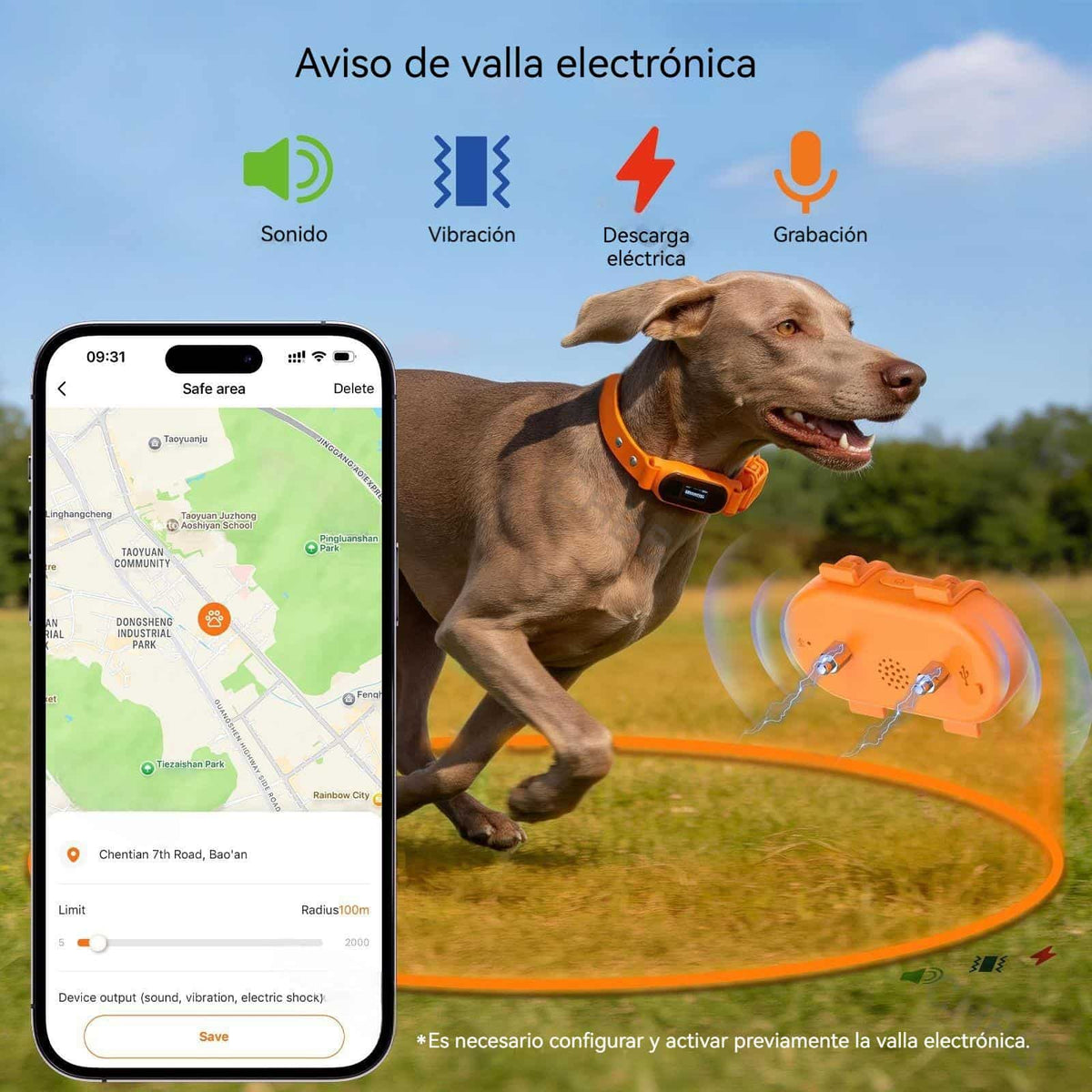 Imagen informativa de la versión del collar GPS 4G con valla electrónica