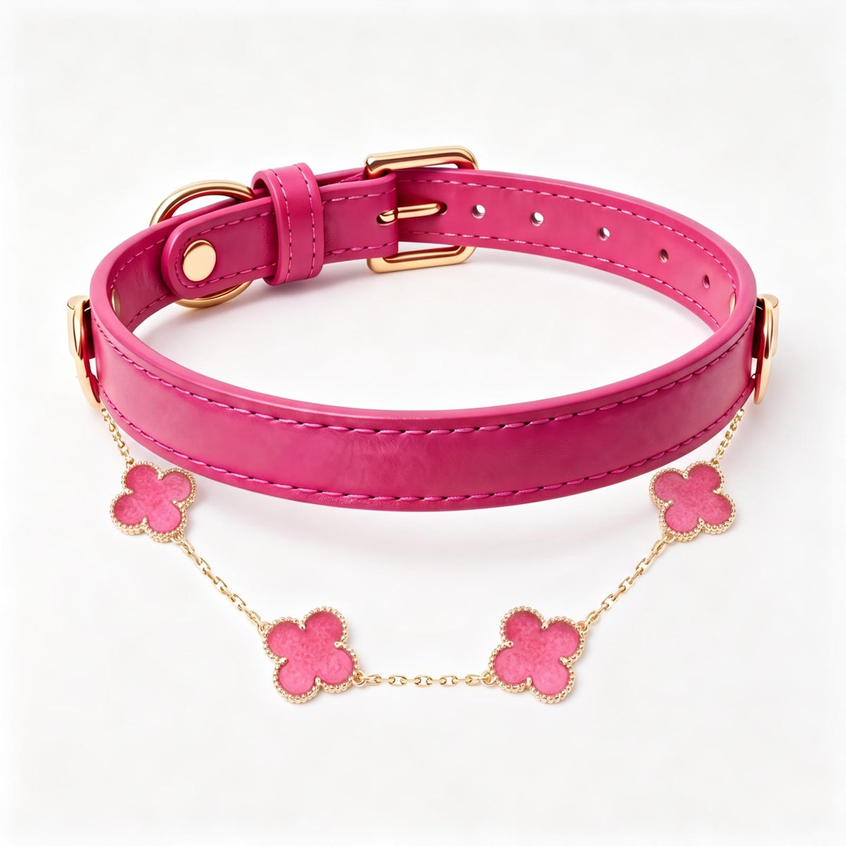 Collar de cuero con joyería y nombre bordado para mascotas