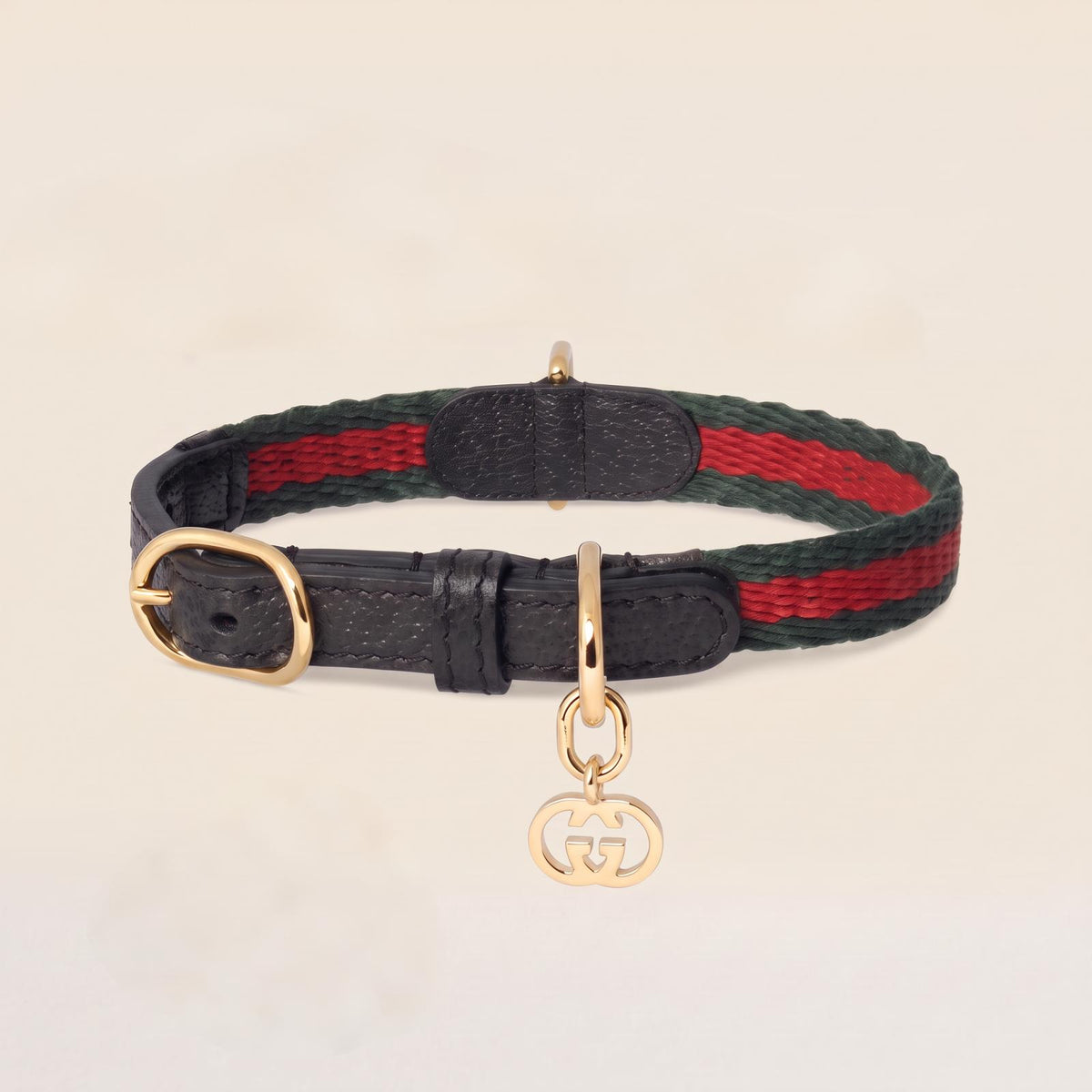 Collar rojo y verde con cuero negro – personalizado para tu mascota