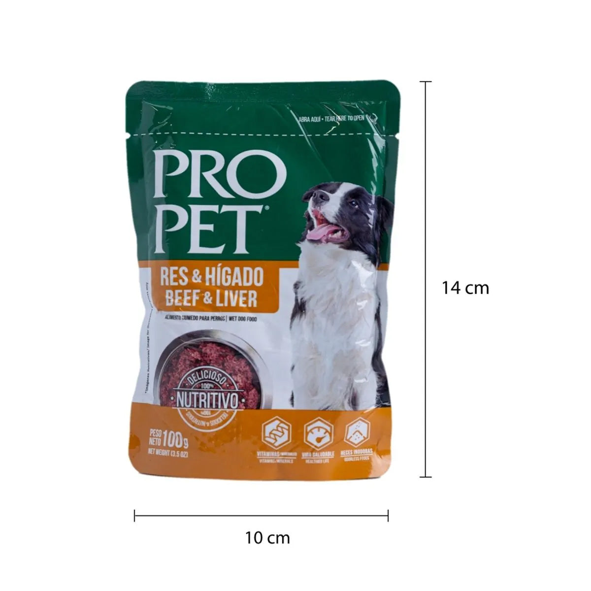 Pro Pet Alimento Húmedo para Perros – Bolsa de 100g de Res e Hígado, Receta Premium Sin Granos, Completa y Balanceada para Perros Adultos, Alto Contenido de Proteína