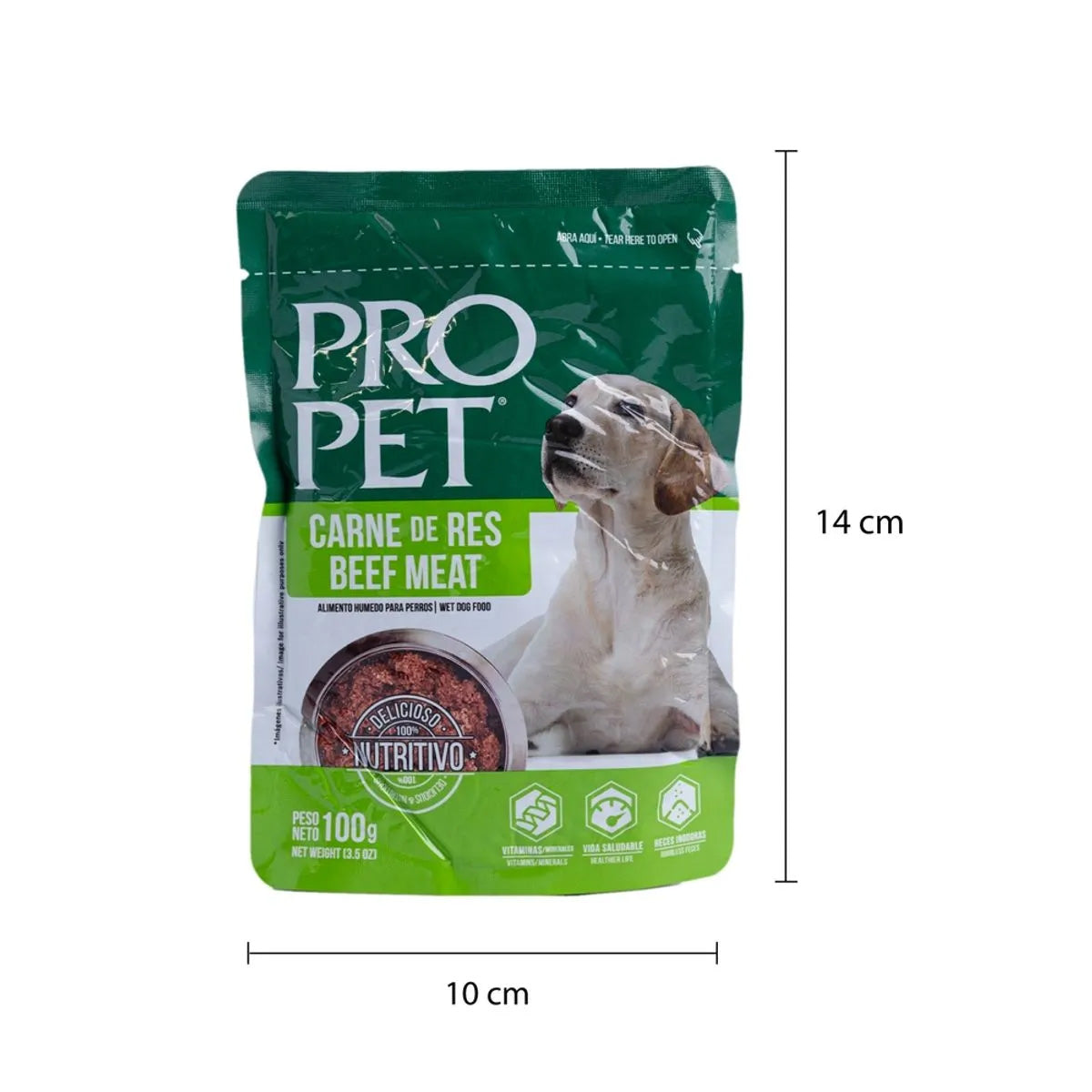 Pro Pet Alimento Húmedo para Perros – Bolsa de 100g de Carne de Res, Receta Premium Sin Granos, Completa y Balanceada para Perros Adultos, Alto Contenido de Proteína, 100% Res Real