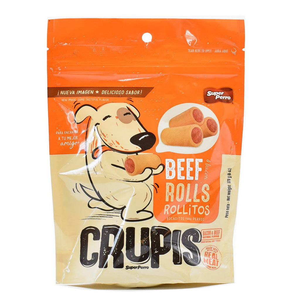 Bocadillos para Perro Crupis – Chuletitas, Tocinetas, Rollitos, Huesitos y Trocitos, Snacks Suaves en Múltiples Sabores y Formatos (85g - 170g)