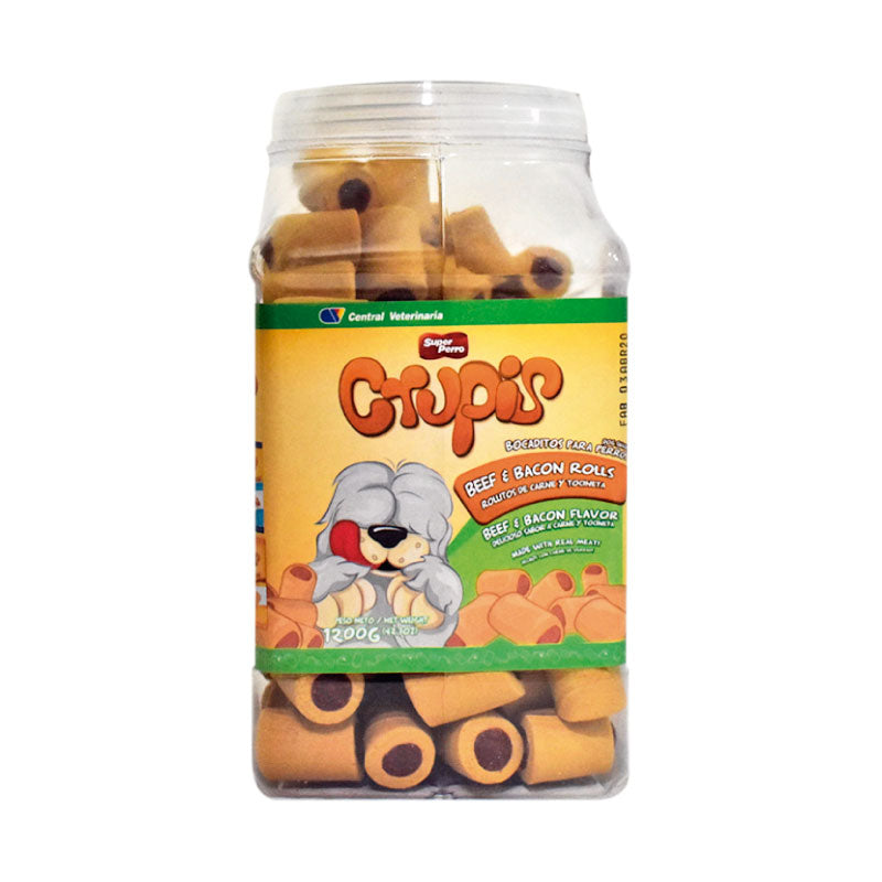 Snacks para Perro Crupis – Beef & Bacon Rolls (Rollitos), Cuidado Dental Diario y Meat Bones, Bocadillos en Múltiples Variedades