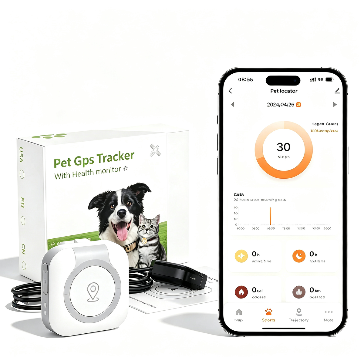 Rastreador GPS con clip para collar – localización, salud y geocerca