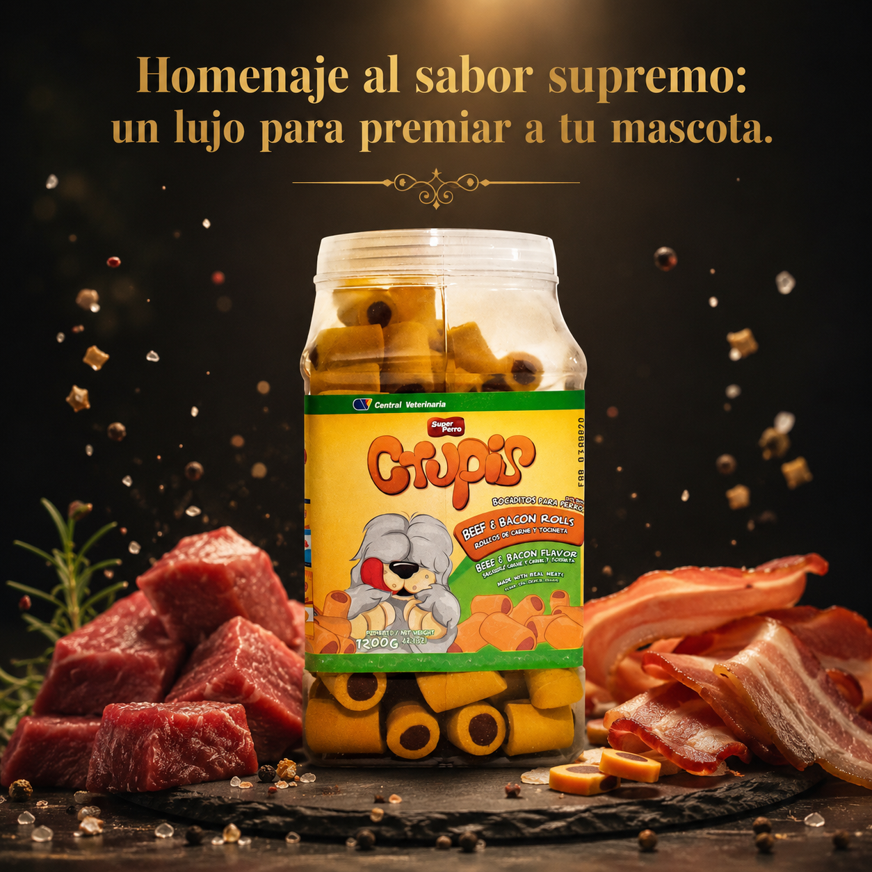 Snacks para Perro Crupis – Beef & Bacon Rolls (Rollitos), Cuidado Dental Diario y Meat Bones, Bocadillos en Múltiples Variedades