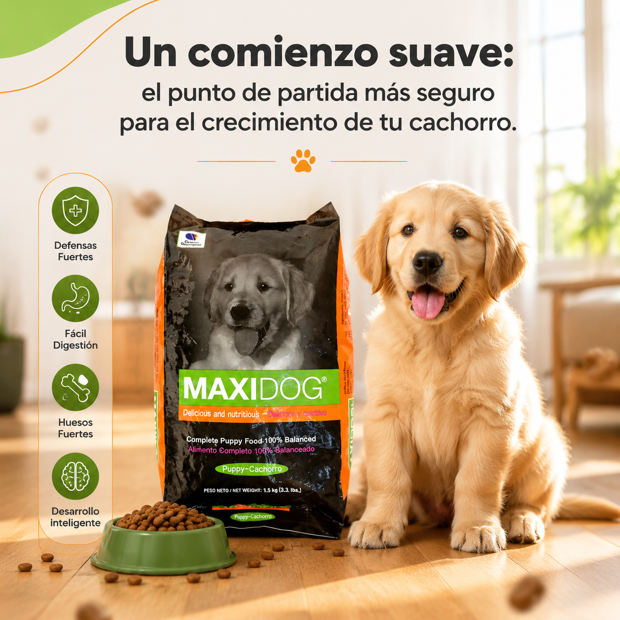 Maxi Dog Cachorro – Alimento Balanceado para Cachorros, Nutrición Completa para un Crecimiento Saludable, para Razas Pequeñas y Medianas