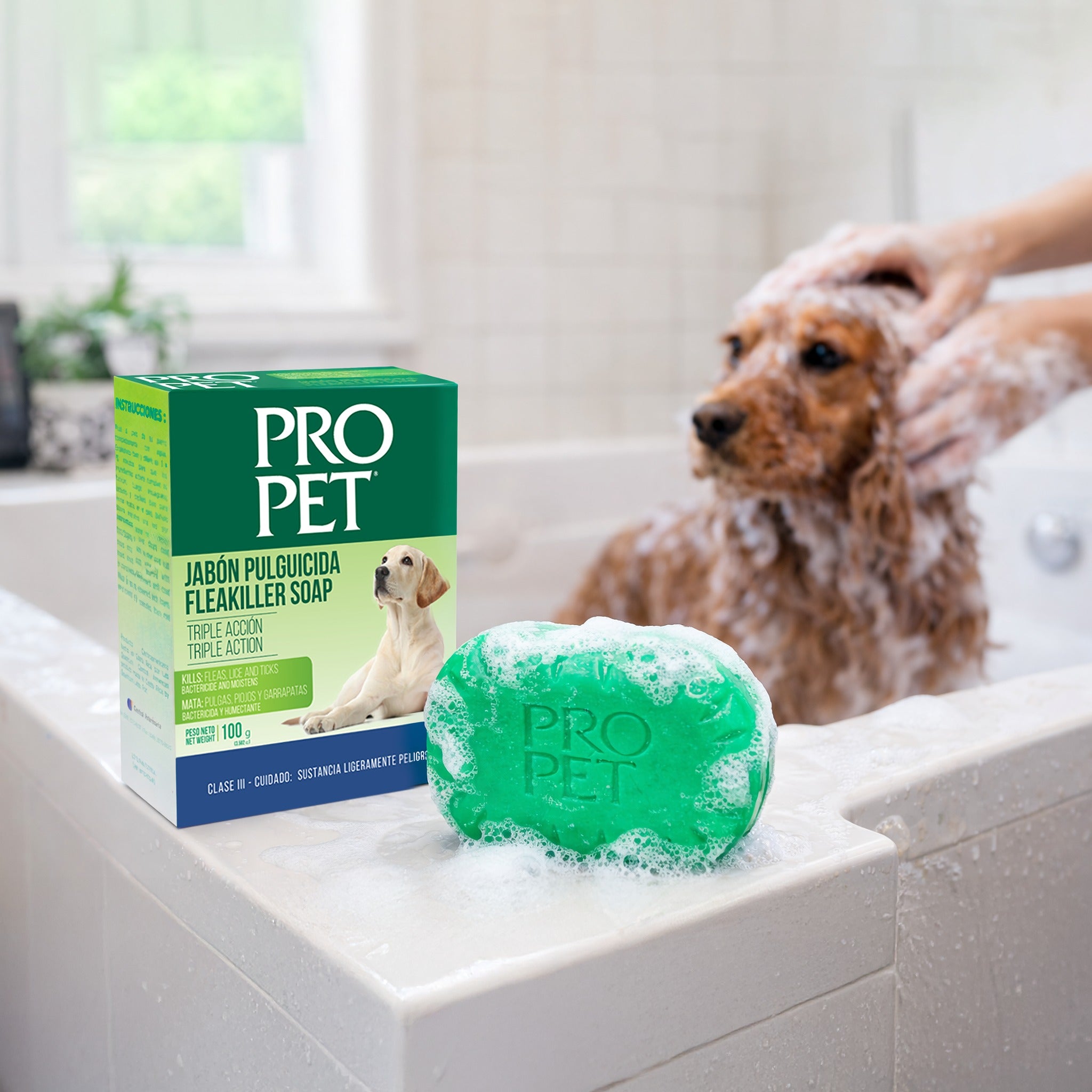 Jabón Pulguicida Pro Pet Fleakiller – Elimina Pulgas y Garrapatas al Contacto, Fórmula Suave con Ingredientes Naturales, Para Perros de Todas las Razas
