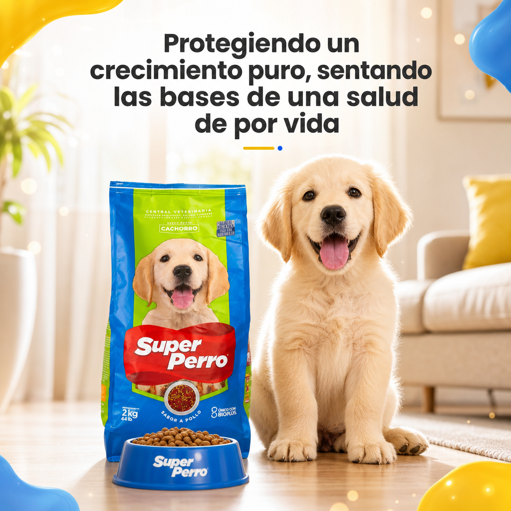Super Perro Alimento Balanceado para Cachorros – Sabor Pollo, Nutrición Completa para Crecimiento Saludable, Receta Sin Granos, Para Razas Pequeñas y Medianas
