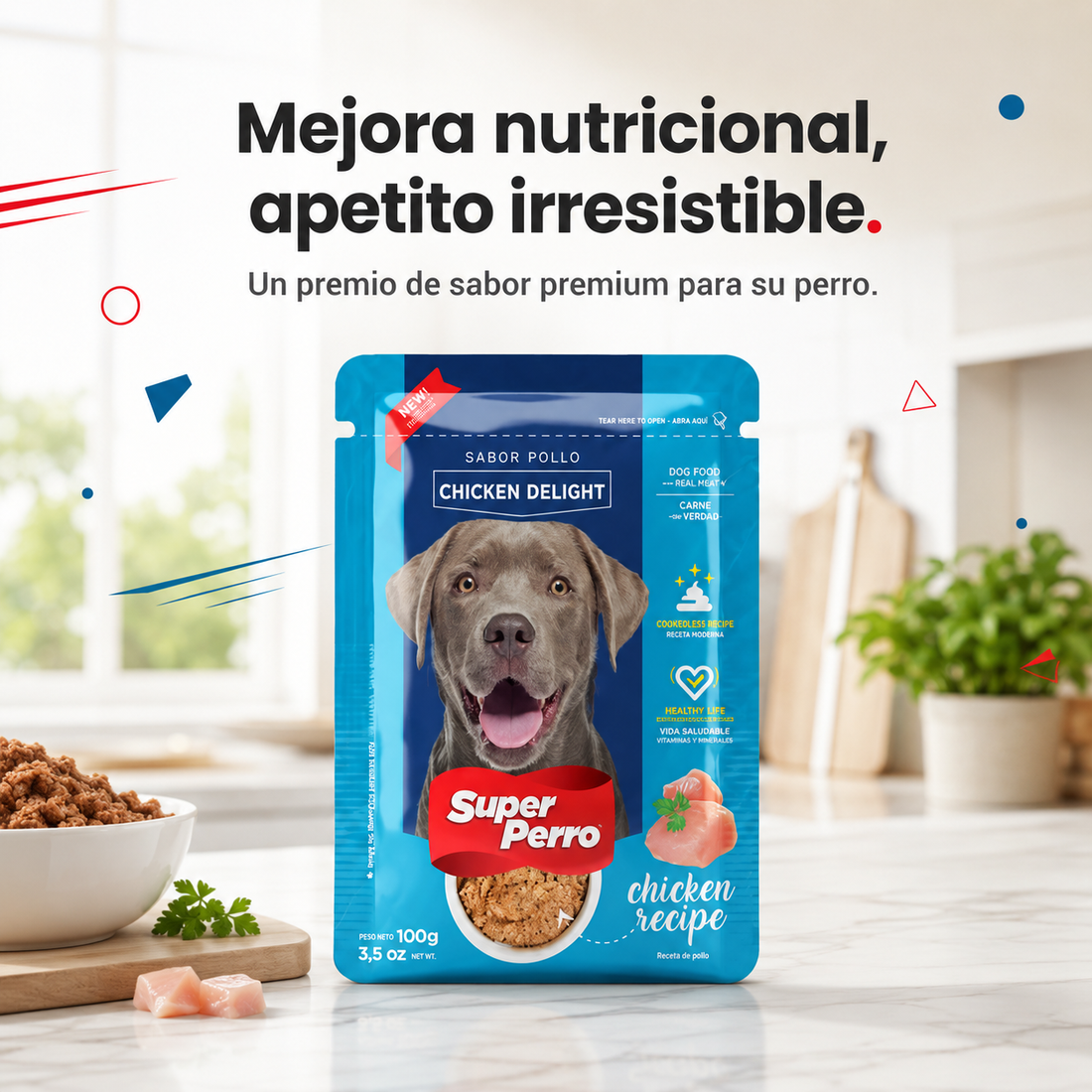 Super Perro Chicken Delight – Alimento Húmedo para Perros en Pouch, Sabor a Pollo, Trozos Tiernos en Salsa, Nutrición Completa