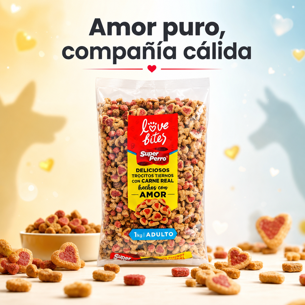 Super Perro Adulto Love Bites – Alimento Balanceado para Perros Adultos con Trocitos Tiernos, Sabor Irresistible, Nutrición Completa sin Granos