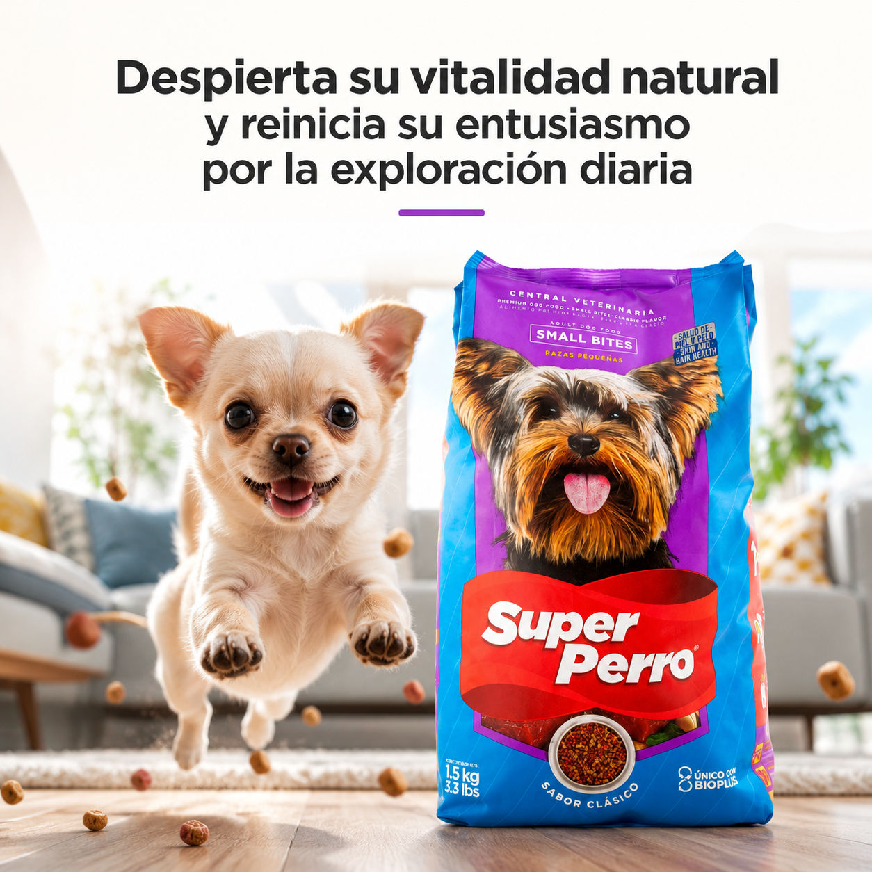 Super Perro Adulto Small Bites – Alimento Balanceado para Perros Adultos de Razas Pequeñas, Croquetas Pequeñas, Nutrición Completa sin Granos