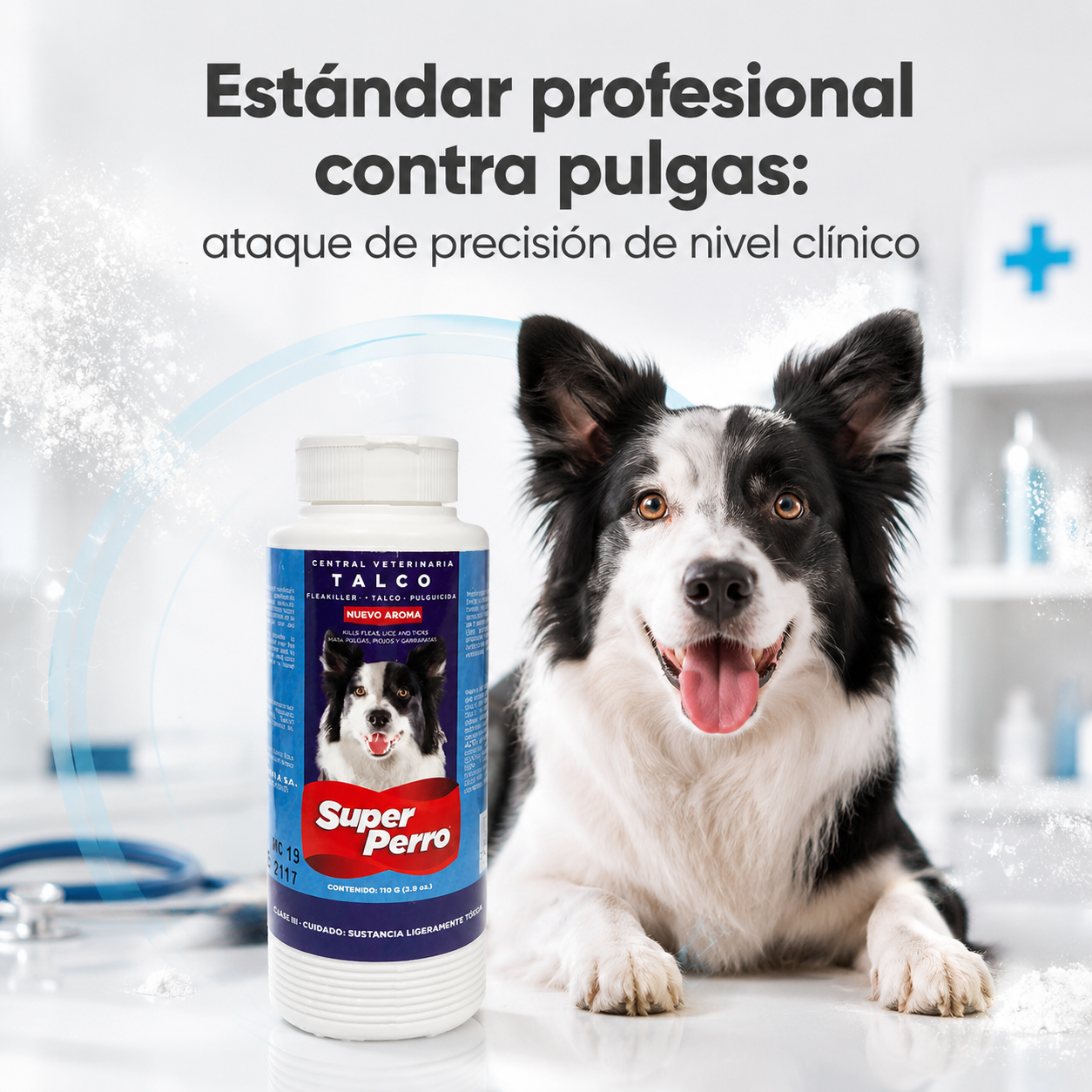 Talco Antipulgas Super Perro – Talco Pulguicida para Perros y Gatos, Elimina Pulgas y Garrapatas, Previene Reinfestaciones, Aroma Fresco