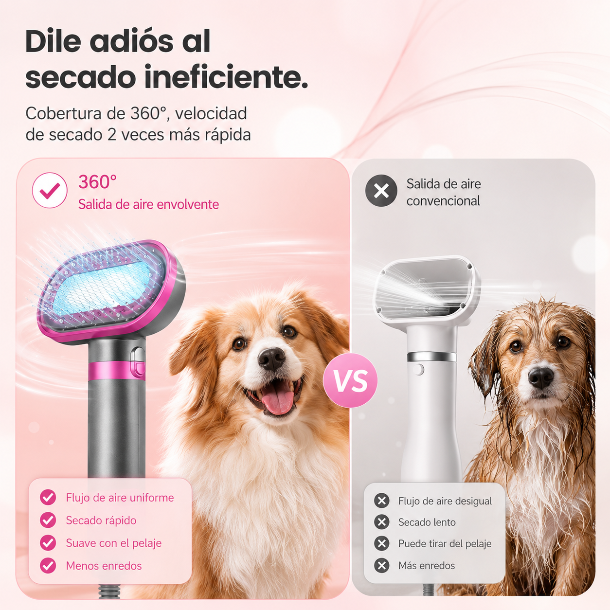 Cuida el pelaje de tu perro o gato con el cepillo secador silencioso e intercambiable