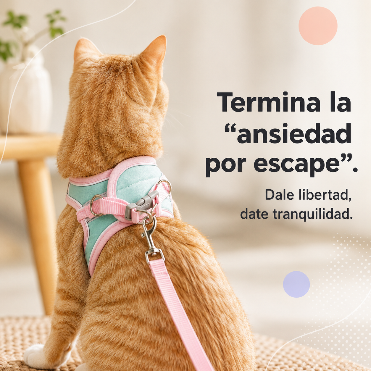 Arnés tipo chaleco para gatos con cierre de seguridad y reflectante – evita escapes, ideal para paseos y entrenamiento