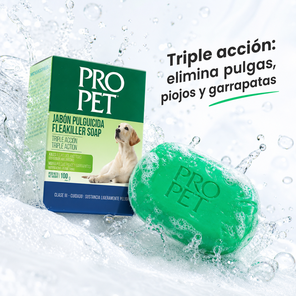 Jabón Pulguicida Pro Pet Fleakiller – Elimina Pulgas y Garrapatas al Contacto, Fórmula Suave con Ingredientes Naturales, Para Perros de Todas las Razas