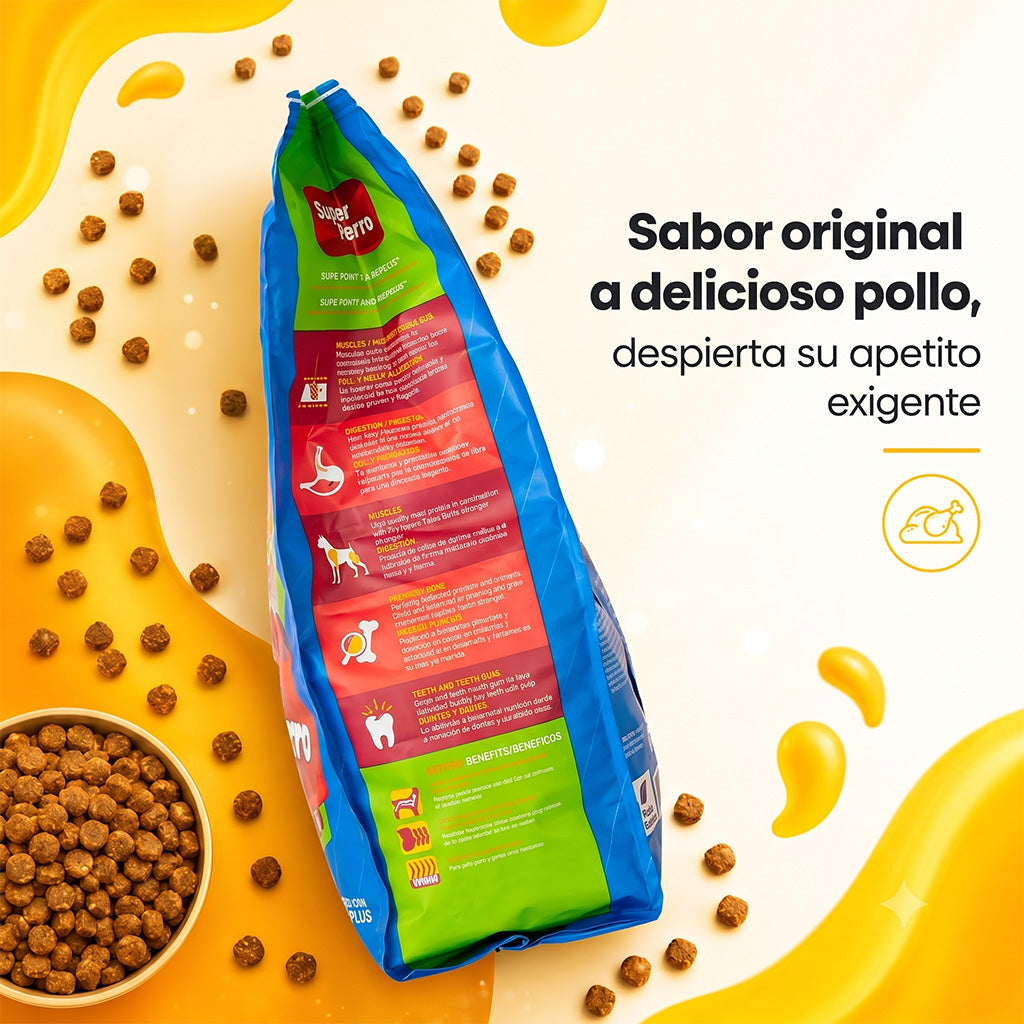Super Perro Alimento Balanceado para Cachorros – Sabor Pollo, Nutrición Completa para Crecimiento Saludable, Receta Sin Granos, Para Razas Pequeñas y Medianas