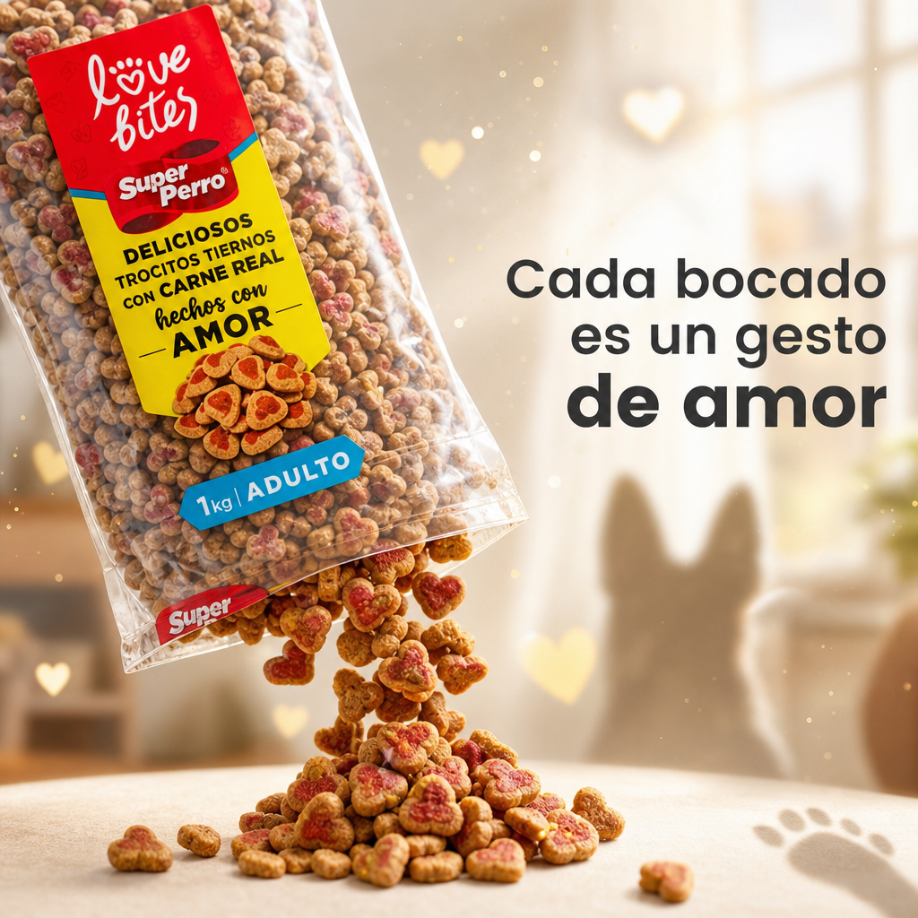 Super Perro Adulto Love Bites – Alimento Balanceado para Perros Adultos con Trocitos Tiernos, Sabor Irresistible, Nutrición Completa sin Granos