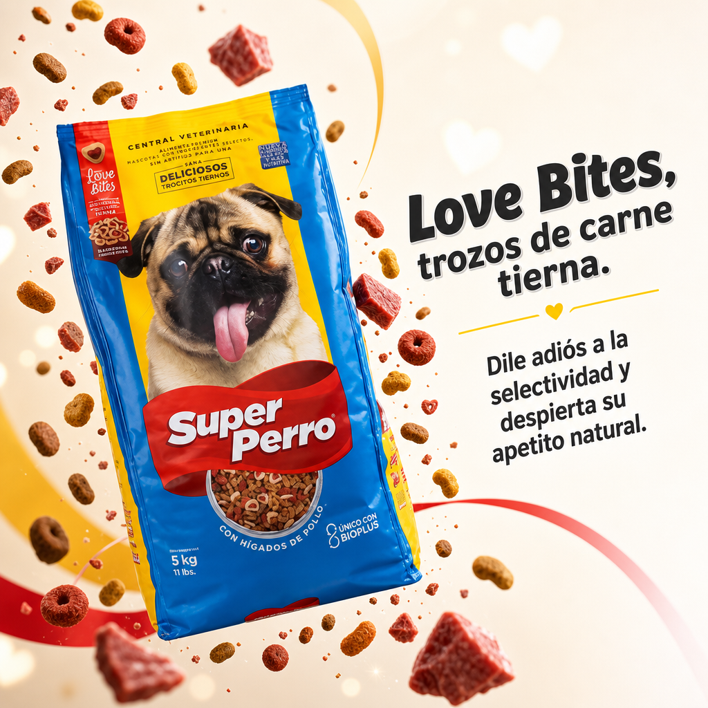 Super Perro Adulto Love Bites – Alimento Balanceado para Perros Adultos con Trocitos Tiernos, Sabor Irresistible, Nutrición Completa sin Granos