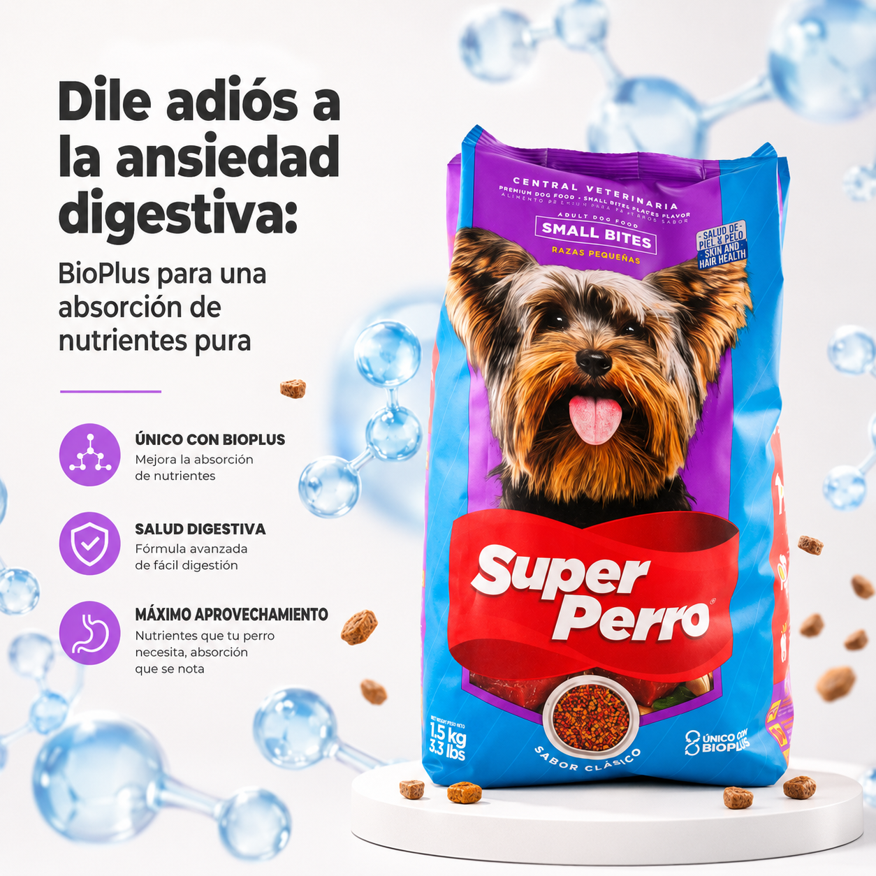 Super Perro Adulto Small Bites – Alimento Balanceado para Perros Adultos de Razas Pequeñas, Croquetas Pequeñas, Nutrición Completa sin Granos