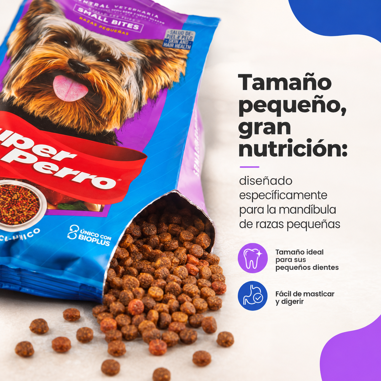 Super Perro Adulto Small Bites – Alimento Balanceado para Perros Adultos de Razas Pequeñas, Croquetas Pequeñas, Nutrición Completa sin Granos