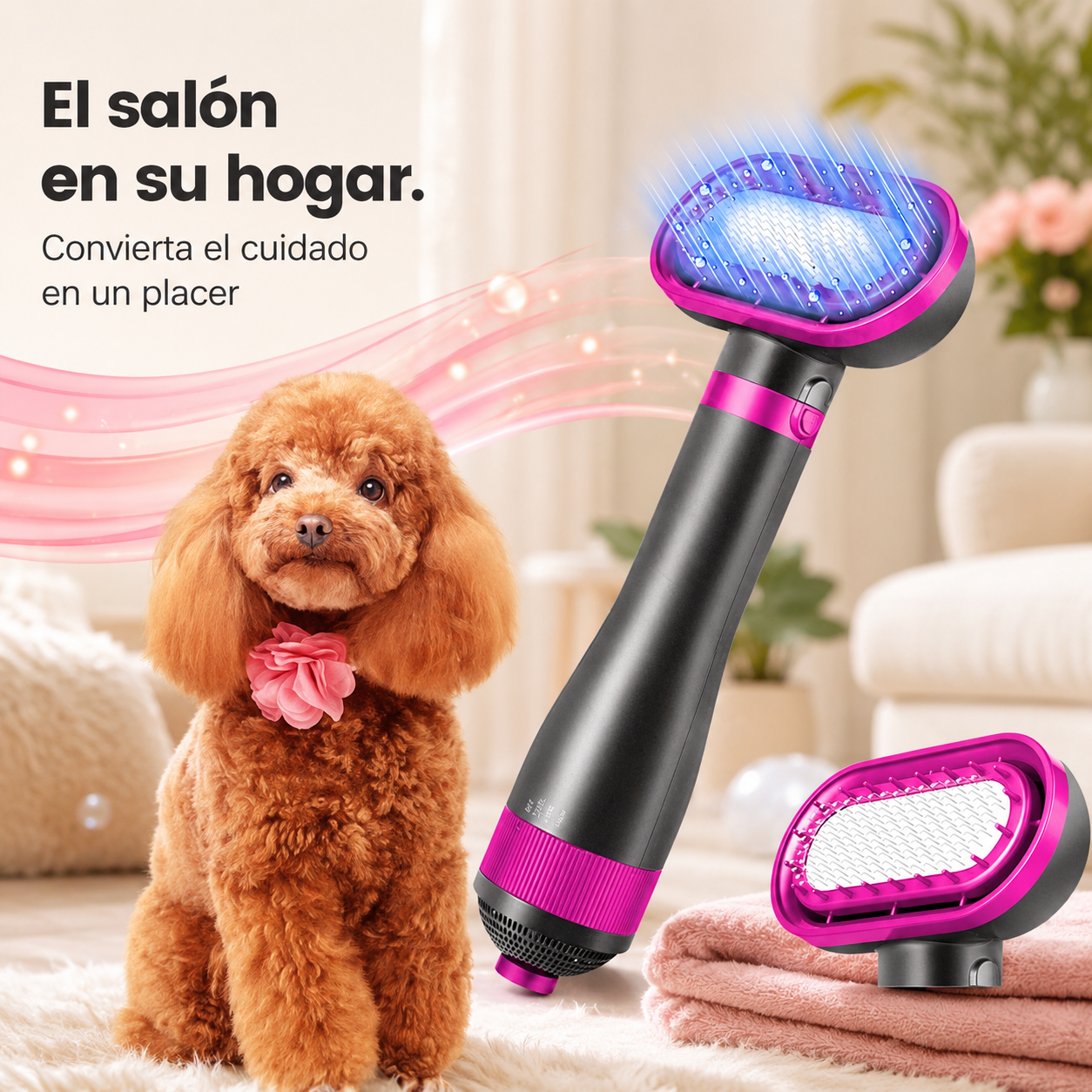 Cuida el pelaje de tu perro o gato con el cepillo secador silencioso e intercambiable