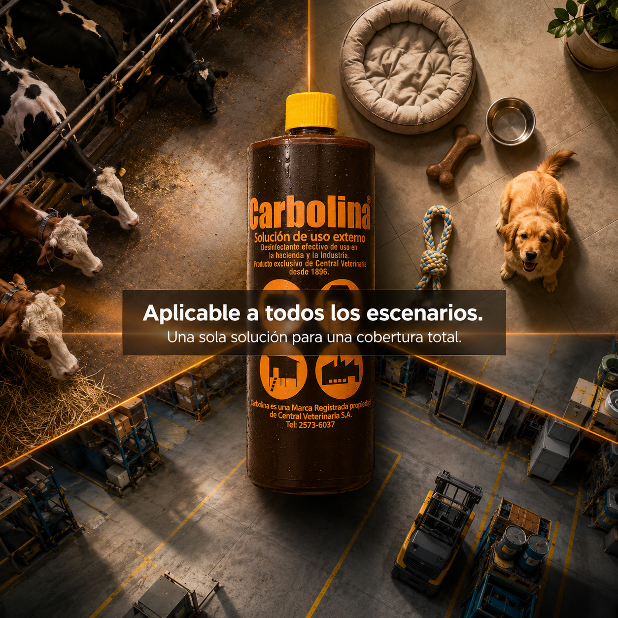 Carbolina Desinfectante Multiusos – Elimina Bacterias y Parásitos, Ideal para Hogares, Establos y Superficies, Fórmula Concentrada, Disponible en 250ml, 500ml y 1L