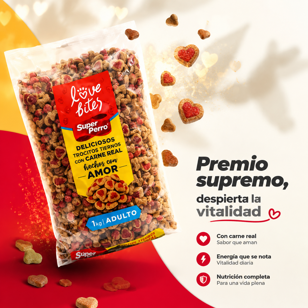Super Perro Adulto Love Bites – Alimento Balanceado para Perros Adultos con Trocitos Tiernos, Sabor Irresistible, Nutrición Completa sin Granos