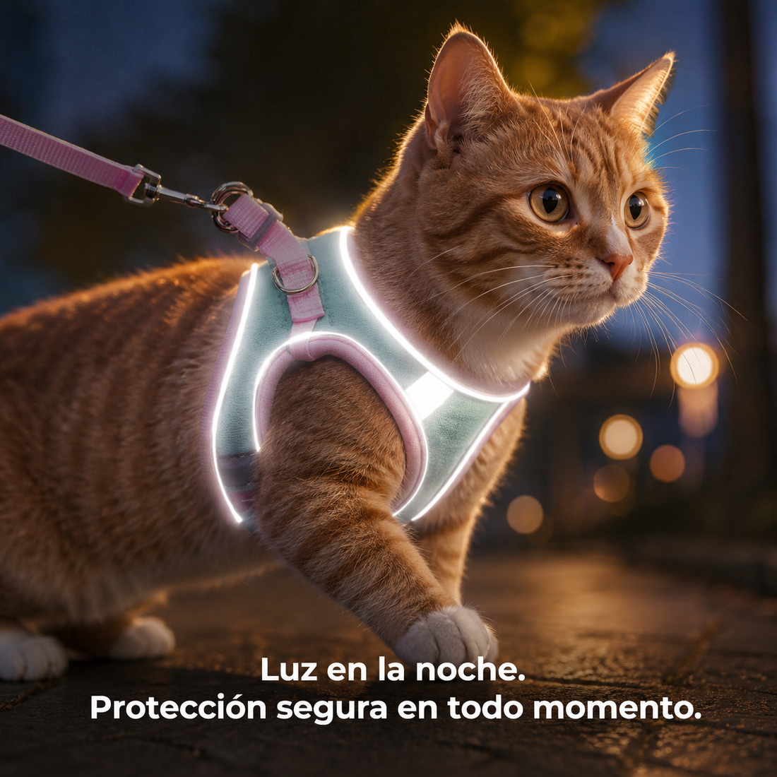 Arnés tipo chaleco para gatos con cierre de seguridad y reflectante – evita escapes, ideal para paseos y entrenamiento