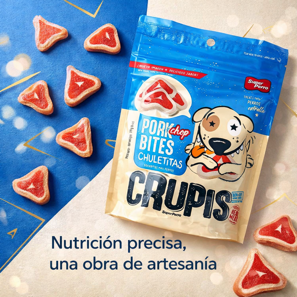 Bocadillos para Perro Crupis – Chuletitas, Tocinetas, Rollitos, Huesitos y Trocitos, Snacks Suaves en Múltiples Sabores y Formatos (85g - 170g)