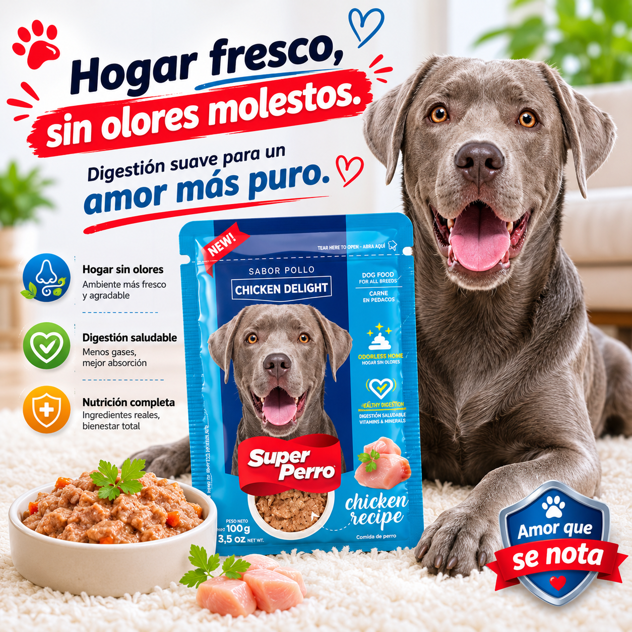 Super Perro Chicken Delight – Alimento Húmedo para Perros en Pouch, Sabor a Pollo, Trozos Tiernos en Salsa, Nutrición Completa