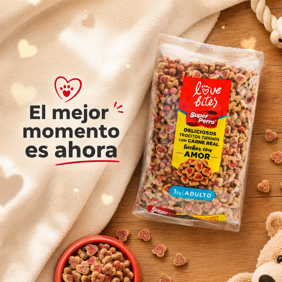Super Perro Adulto Love Bites – Alimento Balanceado para Perros Adultos con Trocitos Tiernos, Sabor Irresistible, Nutrición Completa sin Granos