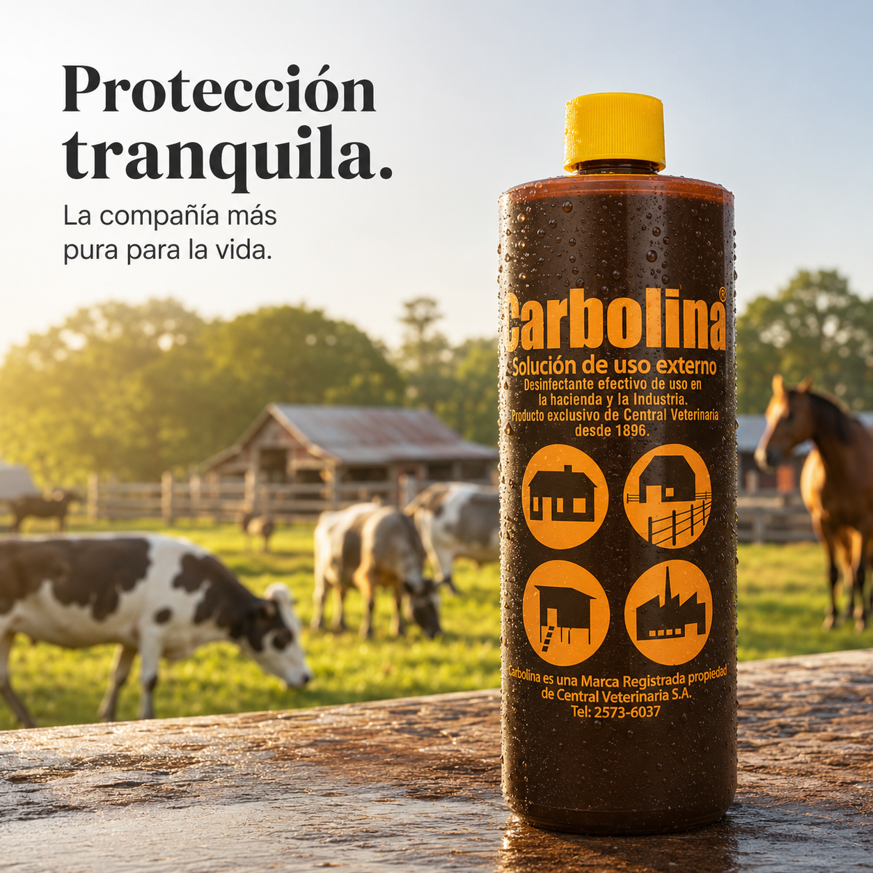 Carbolina Desinfectante Multiusos – Elimina Bacterias y Parásitos, Ideal para Hogares, Establos y Superficies, Fórmula Concentrada, Disponible en 250ml, 500ml y 1L