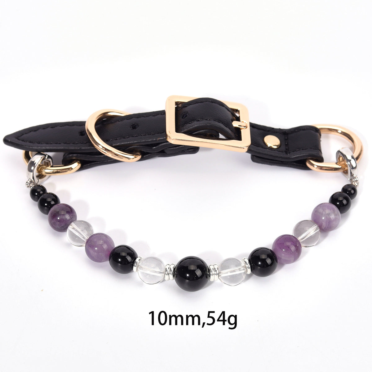 Collar de Cristal Natural para Mascotas – Cuero y Cristales