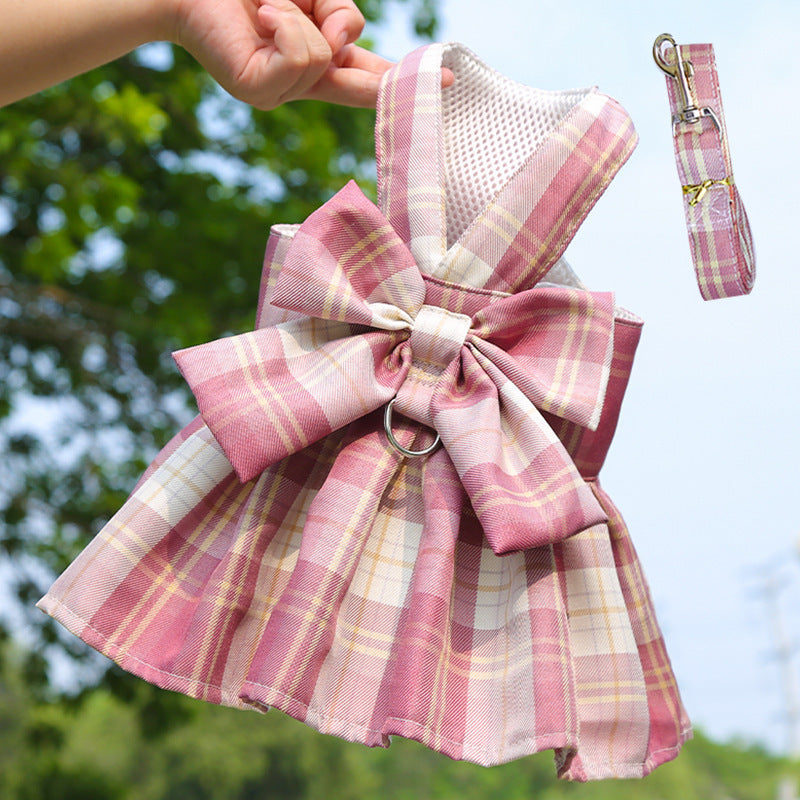 Arnés con Falda Estilo JK para Perros y Gatos – Correa Incluida, Tela de Poliéster, Múltiples Colores y Tallas, Ideal para Paseos Diarios, Venta al por Mayor