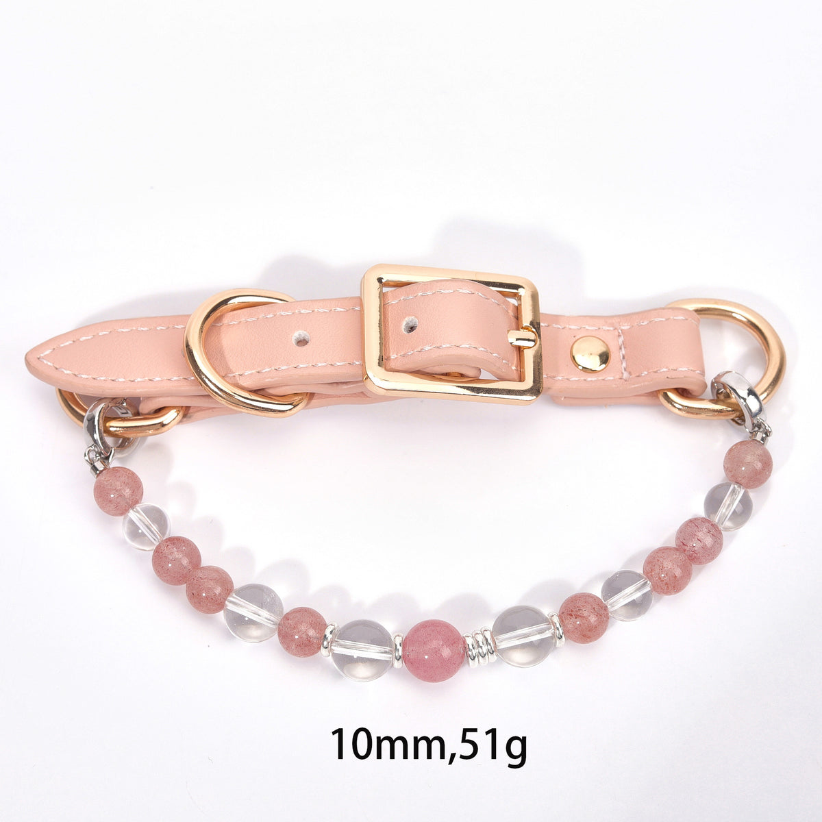 Collar de Cristal Natural para Mascotas – Cuero y Cristales