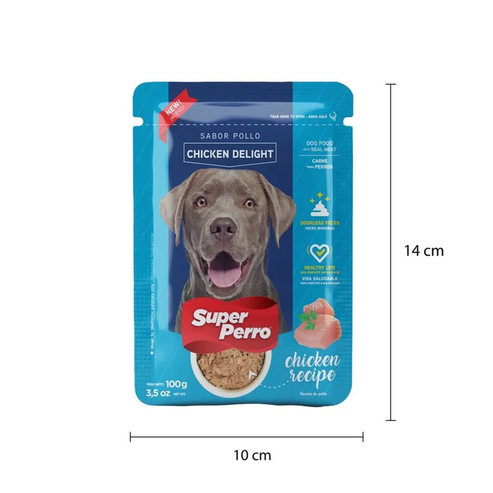 Super Perro Chicken Delight – Alimento Húmedo para Perros en Pouch, Sabor a Pollo, Trozos Tiernos en Salsa, Nutrición Completa