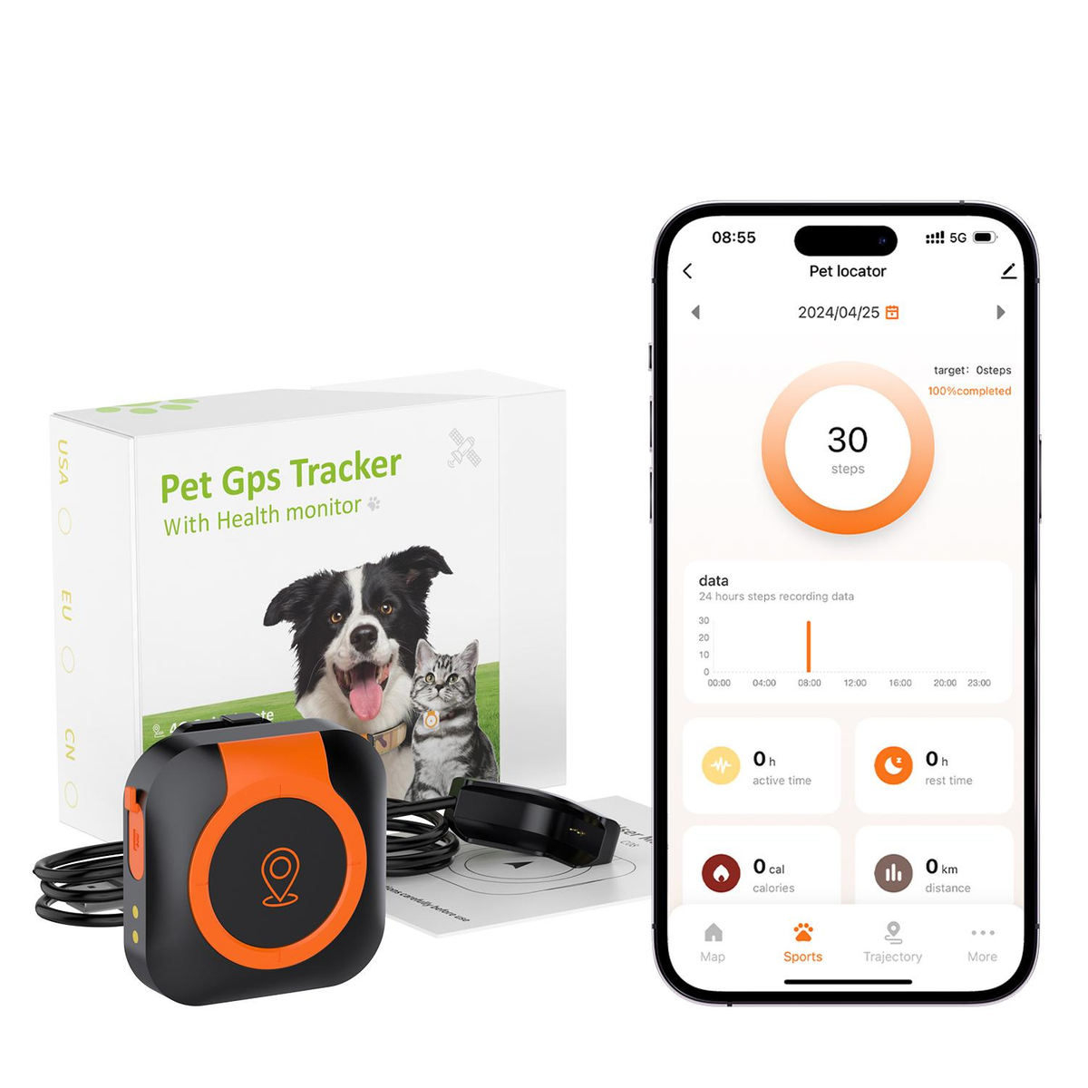 Rastreador GPS con clip para collar – localización, salud y geocerca