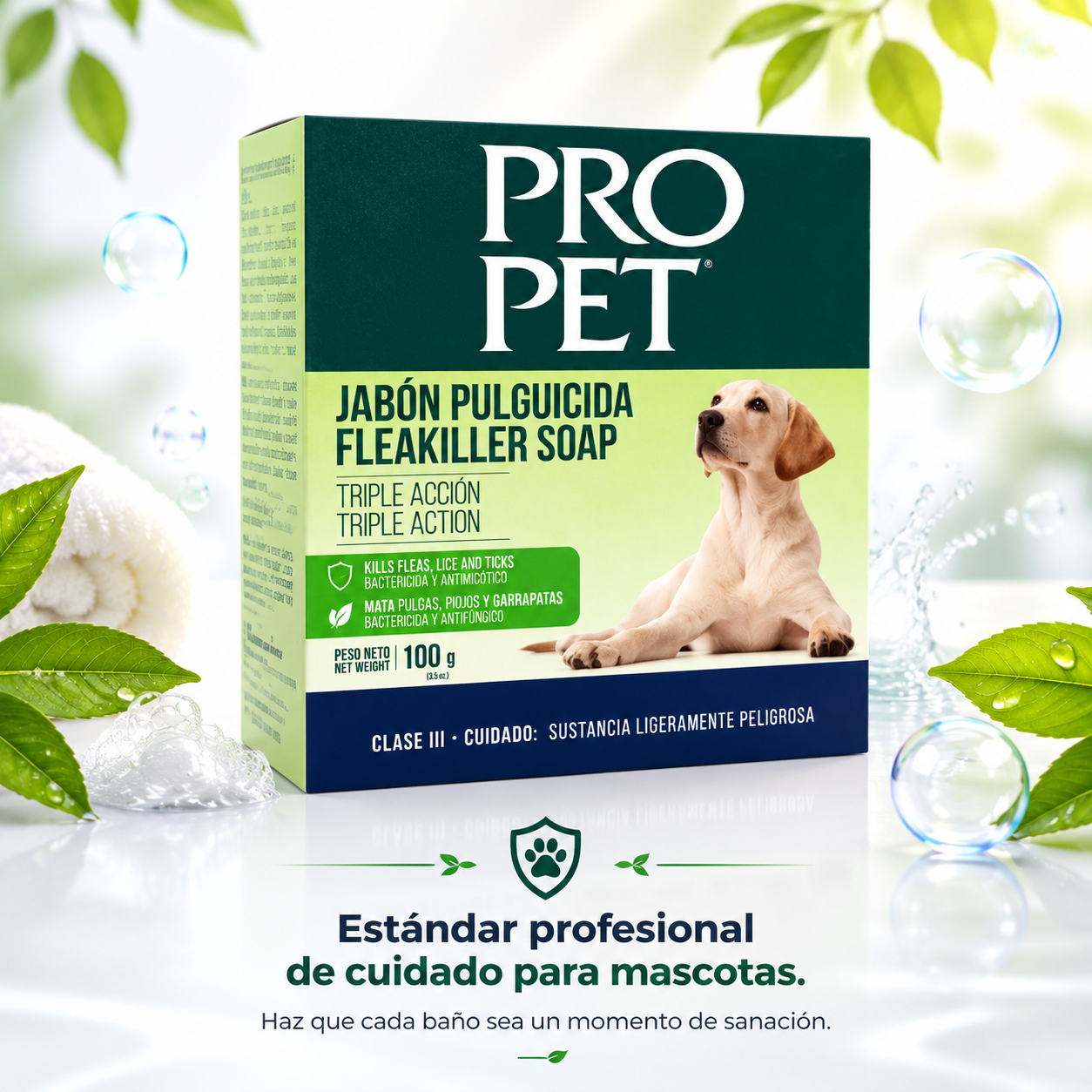 Jabón Pulguicida Pro Pet Fleakiller – Elimina Pulgas y Garrapatas al Contacto, Fórmula Suave con Ingredientes Naturales, Para Perros de Todas las Razas