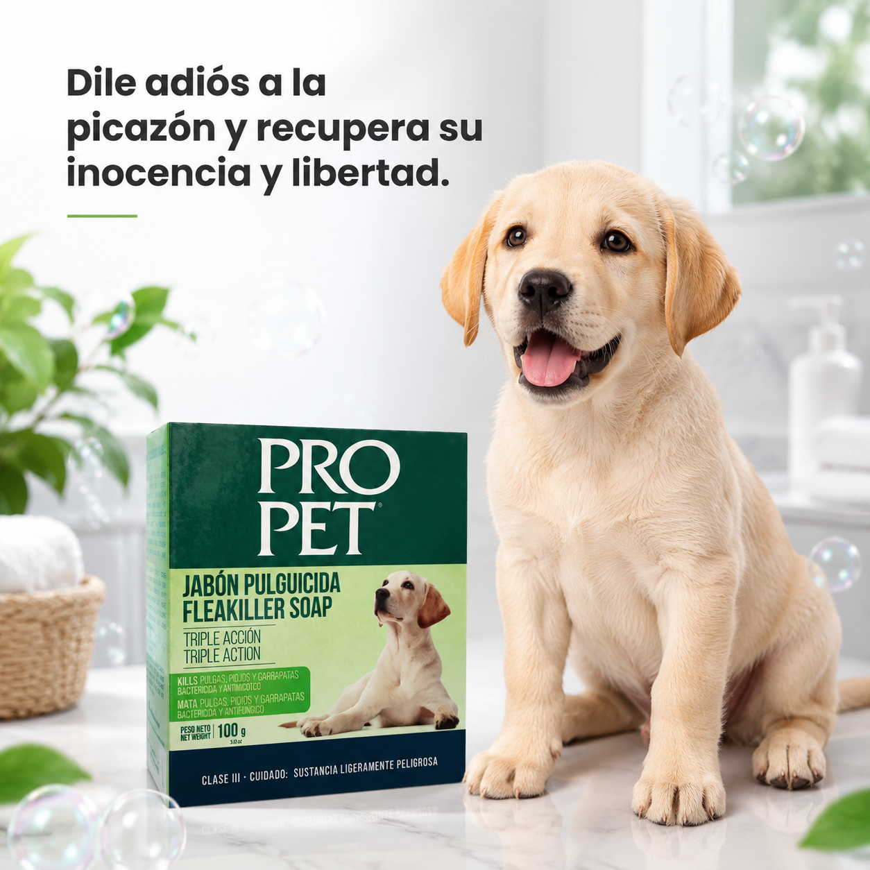 Jabón Pulguicida Pro Pet Fleakiller – Elimina Pulgas y Garrapatas al Contacto, Fórmula Suave con Ingredientes Naturales, Para Perros de Todas las Razas
