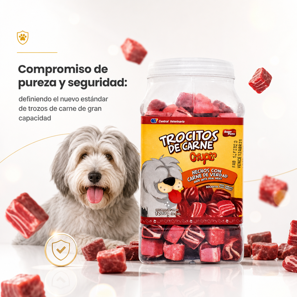 Crupi‘s Trocitos de Carne – Textura Suave Meat Texture, Ideal para Perros Exigentes, Mezcla con Pienso o Como Snack