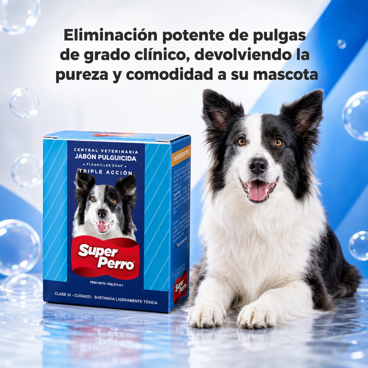 Jabón Antipulgas para Perros Super Perro – Jabón Pulguicida con Ingredientes Naturales, Elimina Pulgas y Garrapatas, Limpieza Profunda y Suave para la Piel