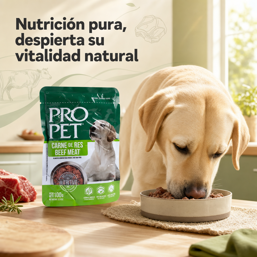 Pro Pet Alimento Húmedo para Perros – Bolsa de 100g de Carne de Res, Receta Premium Sin Granos, Completa y Balanceada para Perros Adultos, Alto Contenido de Proteína, 100% Res Real