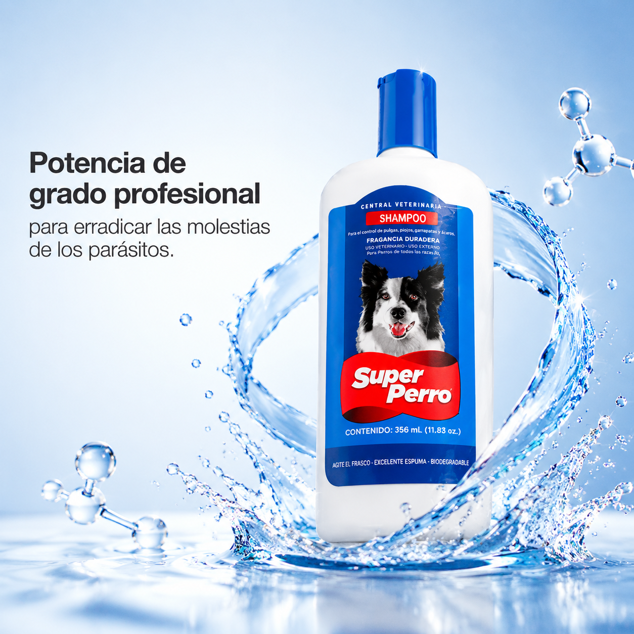 Champú Antipulgas para Perros Super Perro – Fórmula Suave con Aceites Naturales, Elimina Pulgas y Garrapatas, Deja el Pelaje Brillante y Saludable
