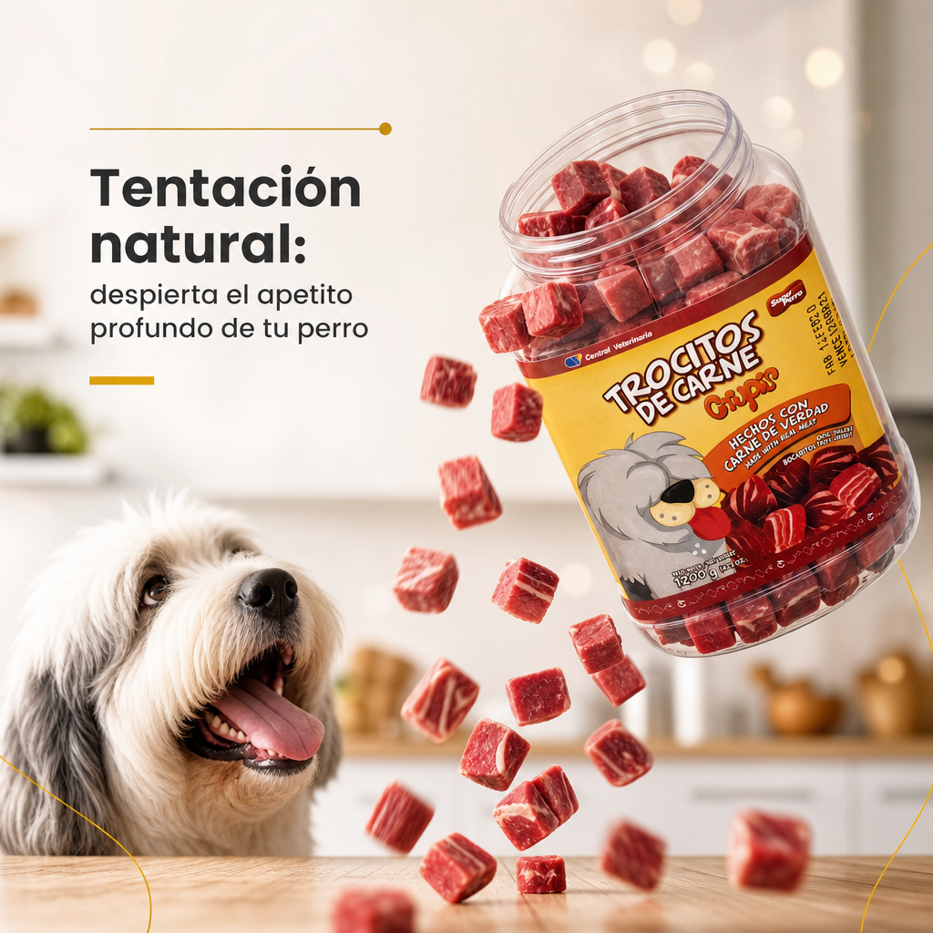 Crupi‘s Trocitos de Carne – Textura Suave Meat Texture, Ideal para Perros Exigentes, Mezcla con Pienso o Como Snack
