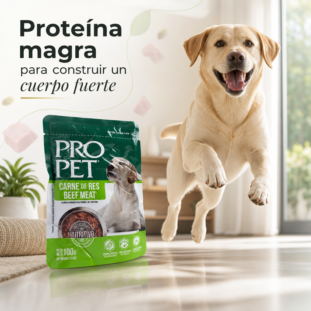 Pro Pet Alimento Húmedo para Perros – Bolsa de 100g de Carne de Res, Receta Premium Sin Granos, Completa y Balanceada para Perros Adultos, Alto Contenido de Proteína, 100% Res Real
