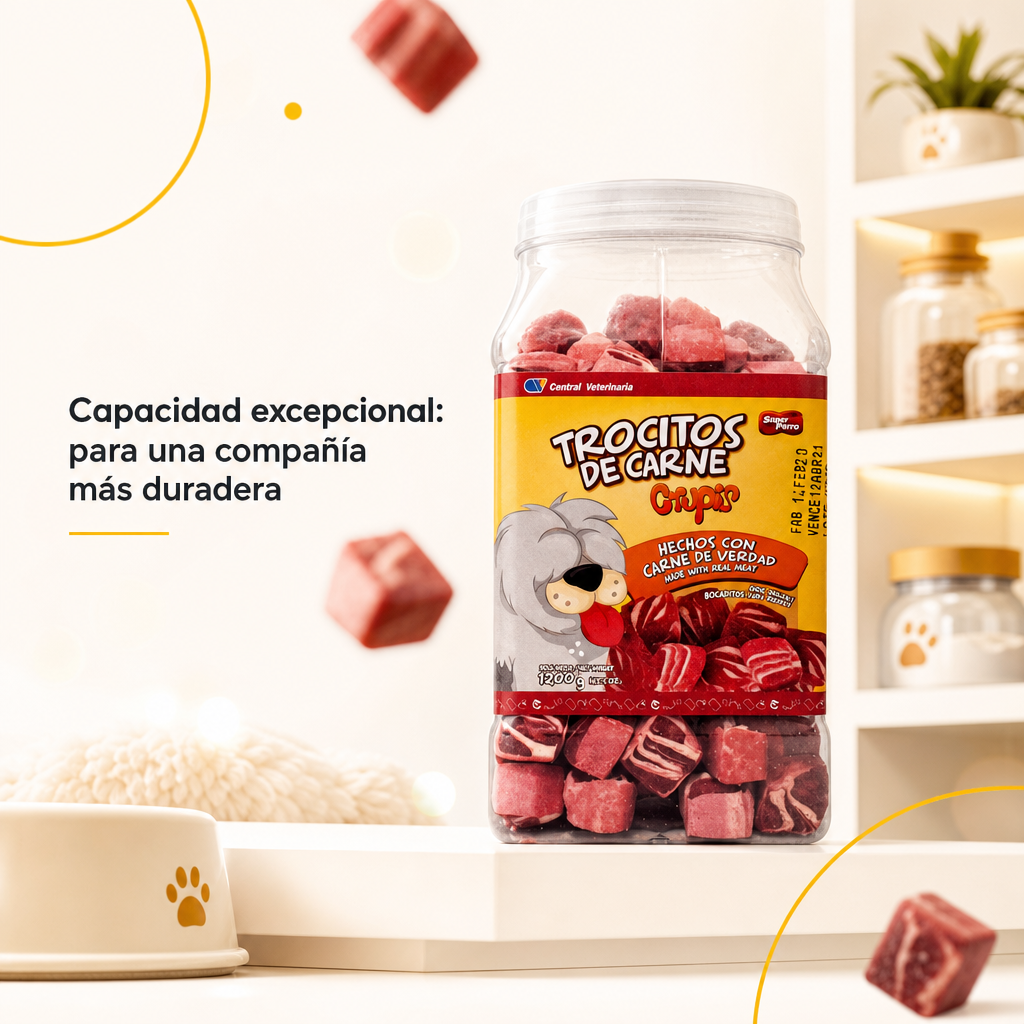 Crupi‘s Trocitos de Carne – Textura Suave Meat Texture, Ideal para Perros Exigentes, Mezcla con Pienso o Como Snack