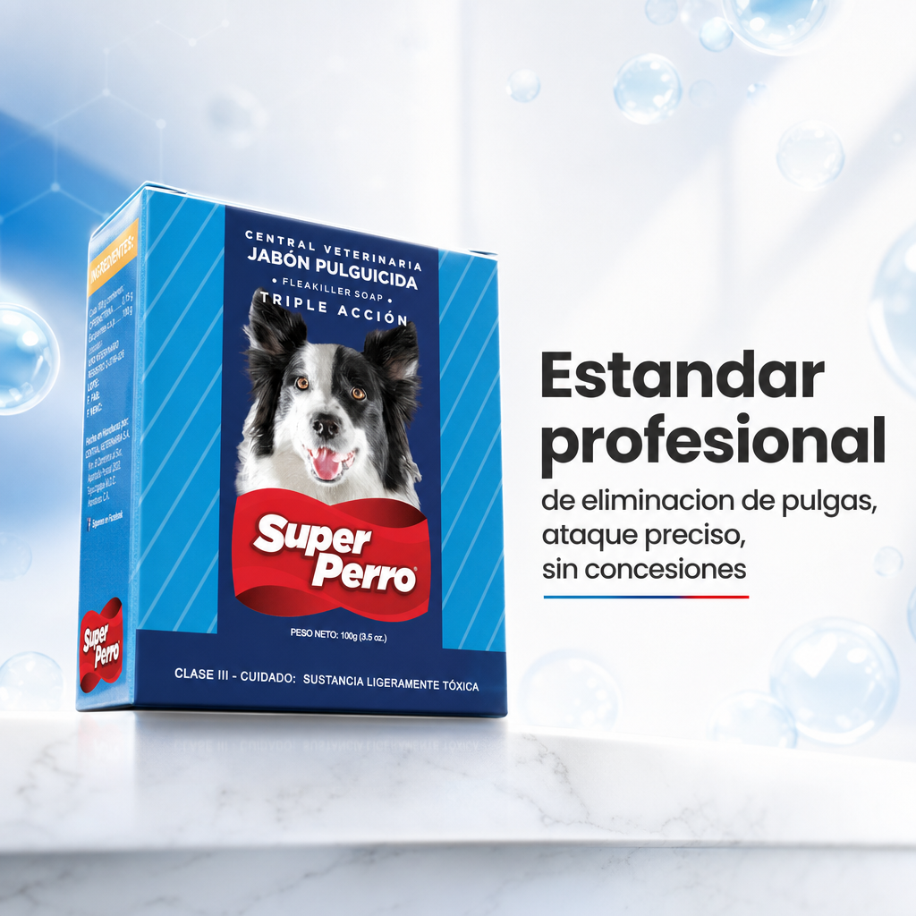 Jabón Antipulgas para Perros Super Perro – Jabón Pulguicida con Ingredientes Naturales, Elimina Pulgas y Garrapatas, Limpieza Profunda y Suave para la Piel