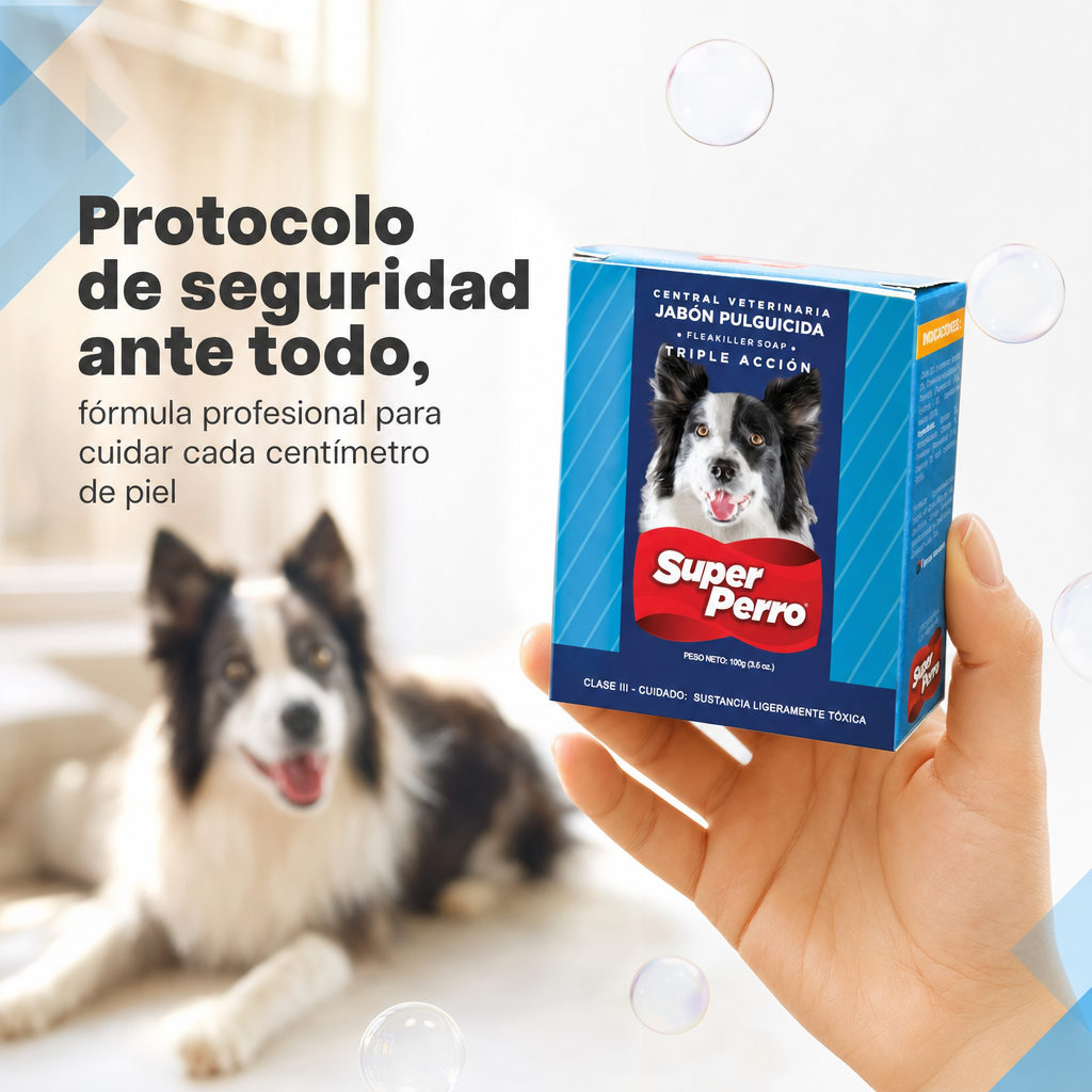 Jabón Antipulgas para Perros Super Perro – Jabón Pulguicida con Ingredientes Naturales, Elimina Pulgas y Garrapatas, Limpieza Profunda y Suave para la Piel